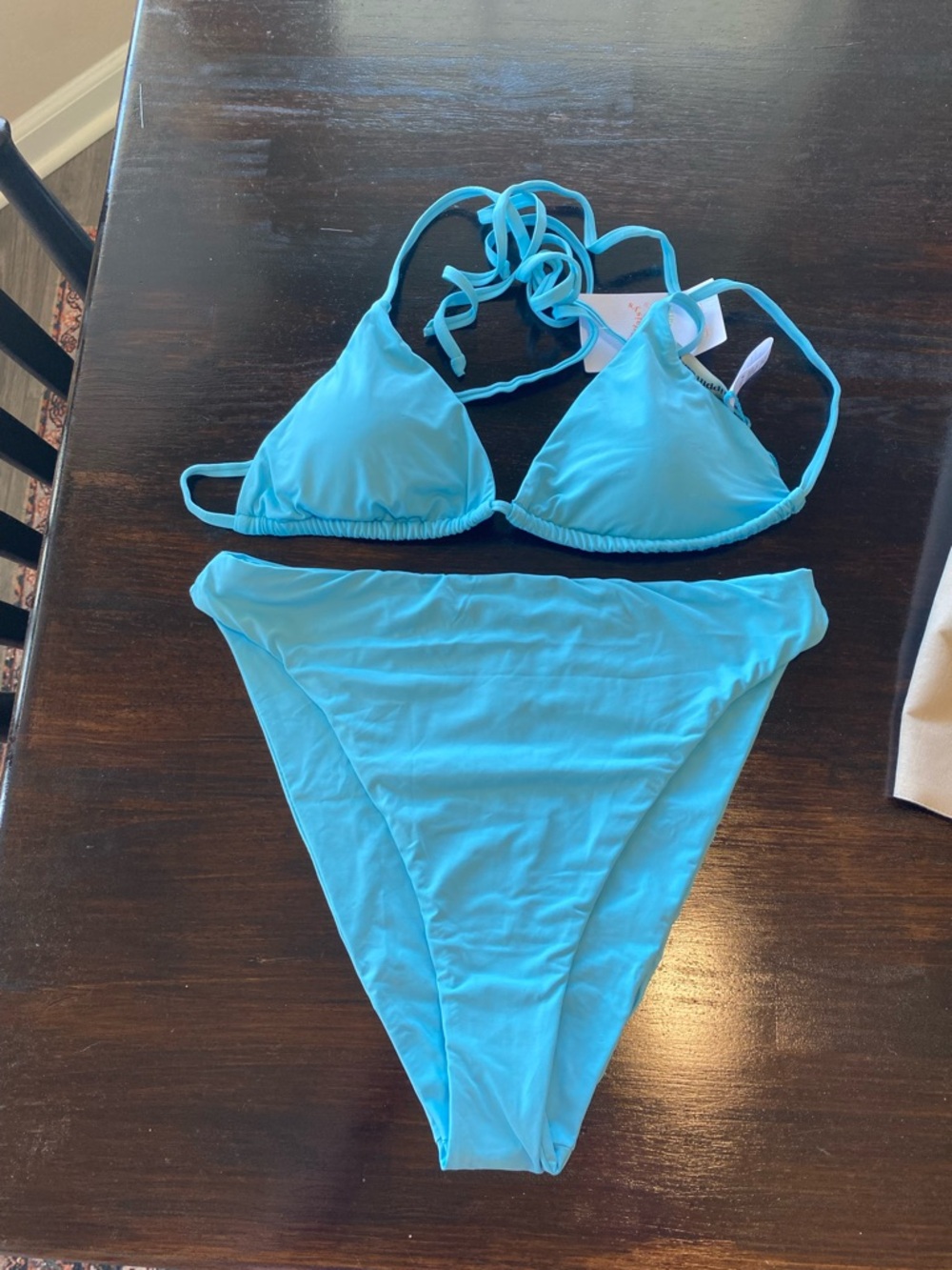 Dippin' Daisy's  blue Seashore bottom and palm tie back triangle top Bikini set